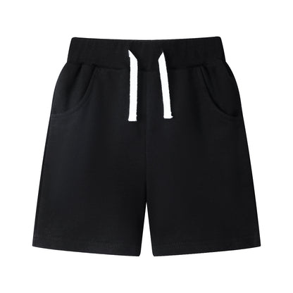 HILEELANG Toddler Boys' Cotton Shorts 3-Pack with Pockets, Grey/Black/Navy