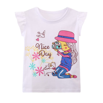 HILEELANG Big Kids Girls' Short Sleeve Tee Cotton Casual Crewneck Easter Butterfly Flowers Graphic Tops T-Shirts Purple Green 3 Packs Sets 10Years