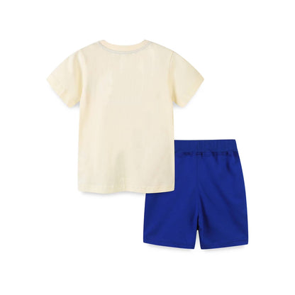 HILEELANG Toddler Boy Summer Short Sets Outfits Cotton CrewNeck Yellow Excavator Short Sleeve Playwear Sets
