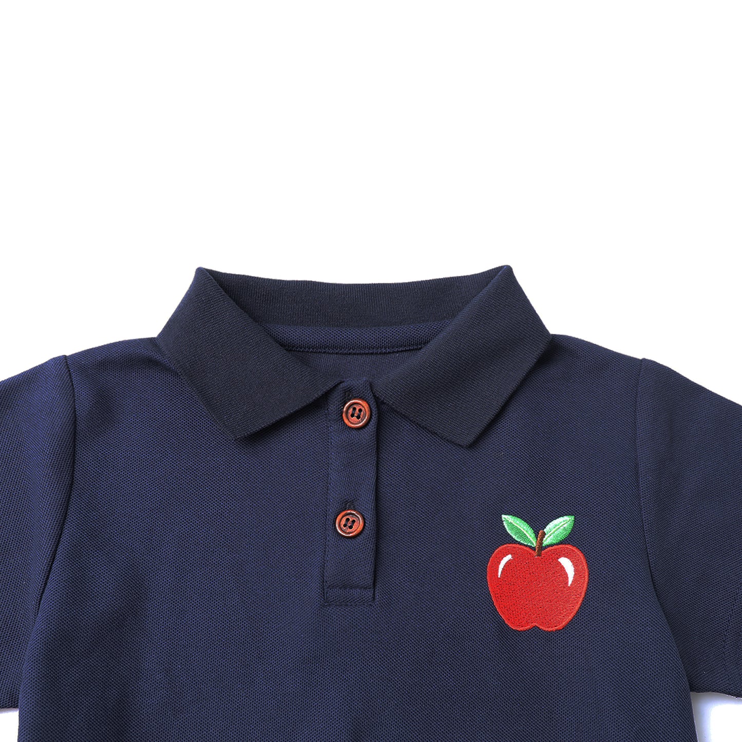 HILEELANG 2-9Y Girls Polo School Uniform Dress with Pockets Cotton Blend Pique Short Sleeve Collared Dress with Apple Patch