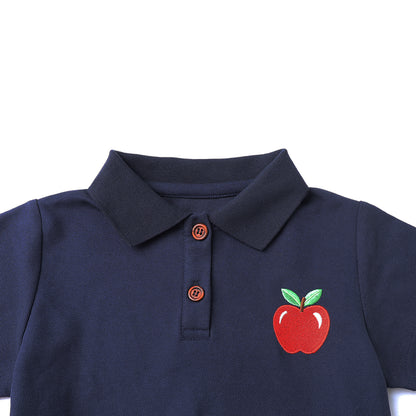 HILEELANG 2-9Y Girls Polo School Uniform Dress with Pockets Cotton Blend Pique Short Sleeve Collared Dress with Apple Patch
