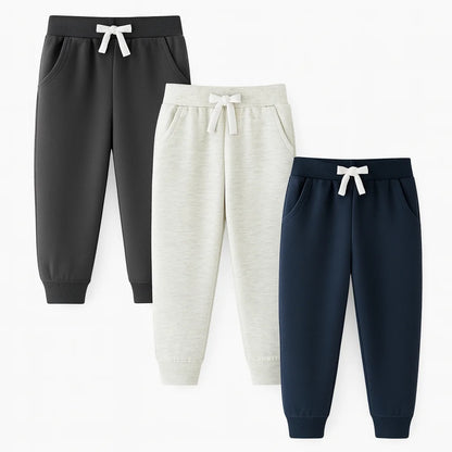 HILEELANG Baby Boys Cotton Jogger Sweatpants 3 Pack, Black LightGrey Dark gray Soft Elastic Waist Playwear Sport Pants with Pockets