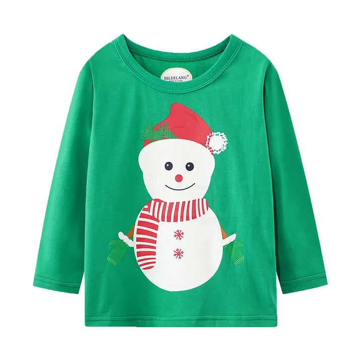Toddler Girl Long Sleeve Shirts Christmas Ruffle Red Unicorn Green Snowman Cotton Casual Crewneck Jersey Tunic T-Shirts 3 Packs