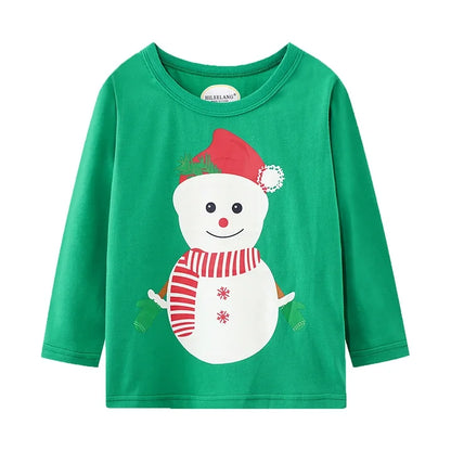 Toddler Girl Long Sleeve Shirts Christmas Ruffle Red Unicorn Green Snowman Cotton Casual Crewneck Jersey Tunic T-Shirts 3 Packs