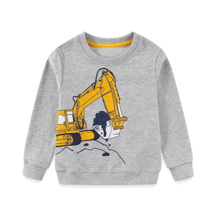 HILEELANG Toddler Boy(2-7Y) Sweatshirt Cotton Casual Yellow Excavator Print Long Sleeve Pullover Top