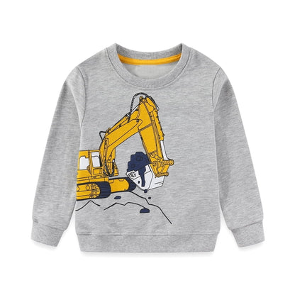 HILEELANG Toddler Boy(2-7Y) Sweatshirt Cotton Casual Yellow Excavator Print Long Sleeve Pullover Top