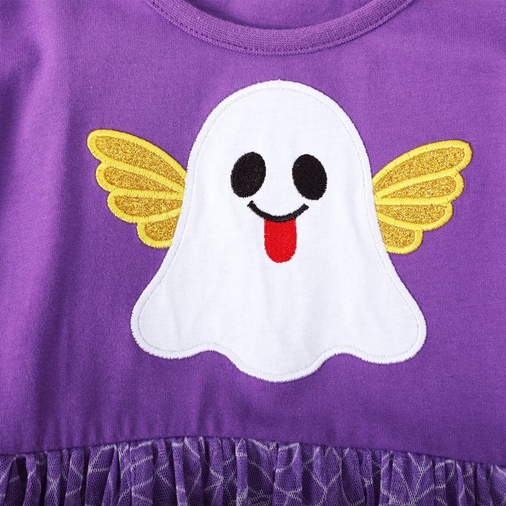 HILEELANG Toddler Girls Halloween Dress 2–7Y, Long Sleeve Pumpkin Ghost Black Cat Print Tulle Skirt with Witch Hat 2 years old