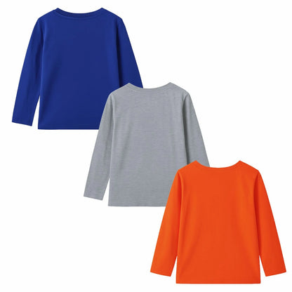 HILEELANG Toddler Boys（2Y-7Y) Shirt 3-Pack Dinosaurs Volcano Graphic Long-Sleeve Tees Winter Cotton Casual Crewneck T-Shirts