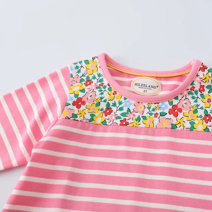 HILEELANG toddle Girls Long sleeved Dresses Christmas Casual Winter Cotton Casual Cute Party Cartoon Striped printing Pattern Dress
