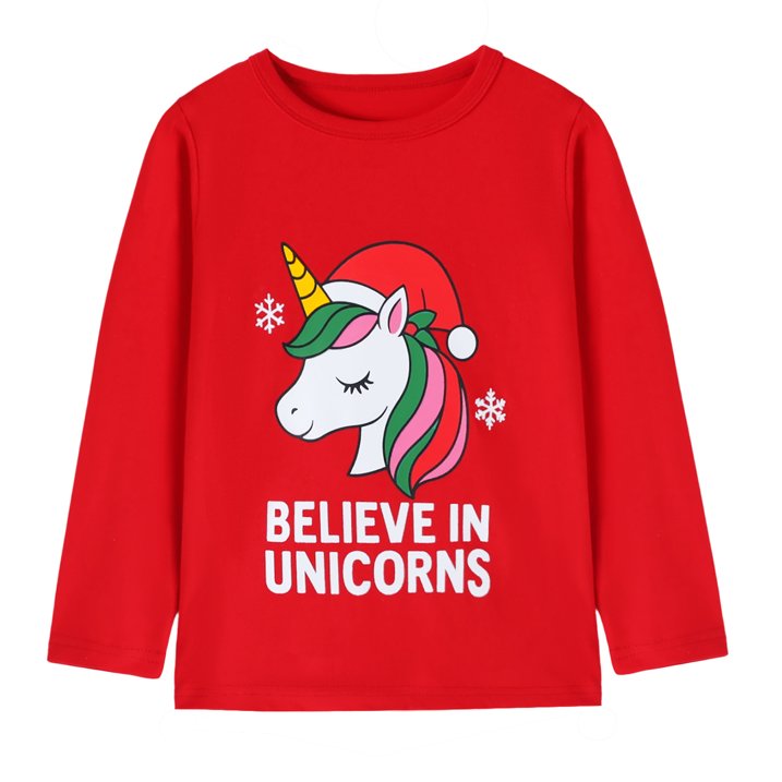 HILEELANG Toddler Girls Long Sleeve Unicorn T Shirts 3 Pack Christmas Red Unicorns Pink Purple Peach Ruffle Love Unicorn – 100% Cotton Fall Winter Kids Tops