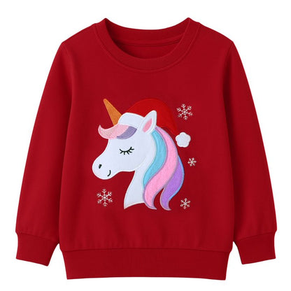 HILEELANG Toddler Girls(2-7Y) Christmas Red Sweatshirt - Kids Festive Unicorn Pullover Holiday Crewneck Tops Long Sleeve