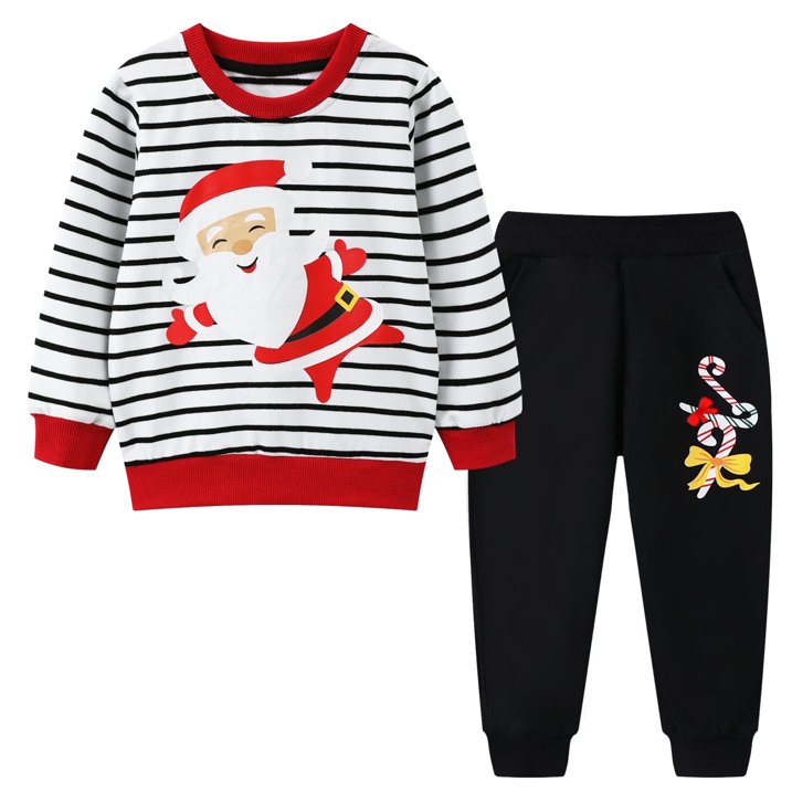 HILEELANG Toddler Girls (2-7Y) Pants Set Stripe Santa Claus Sweatshirt Joggers Sweatsuit Winter Playwear Outfits Clothing Sets 2pc