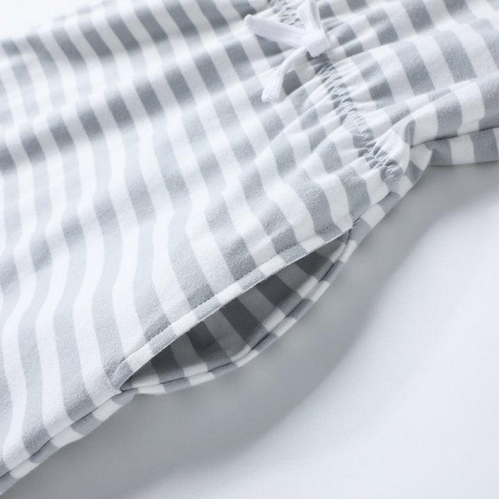 HILEELANG 4–13 Little/Big Girls Gray White Stripe V-Neck Short Sleeve Dress with Waist Tie