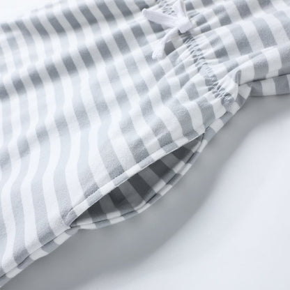 HILEELANG 4–13 Little/Big Girls Gray White Stripe V-Neck Short Sleeve Dress with Waist Tie