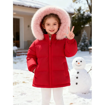 HILEELANG Toddler Baby Kids Winter Puffer Jacket with Detachable Hood and Faux Fur Trim – Warm Windproof Water-Resistant Coat for Boys and Girls