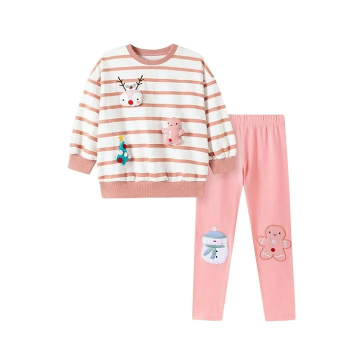 HILEELANG Toddler Girl Christmas Sweatshirt and Leggings Set （Age:2-7Y) – Long SleevePink Stripe XMAS Pullover and Pinink Pants, Fall Winter for Kids