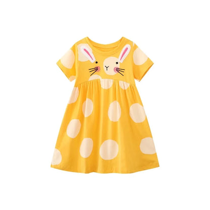 HILEELANG Toddler Little Girls 2 Pack Bunny Print Dresses, Short Sleeve Casual Summer Play Dress Set