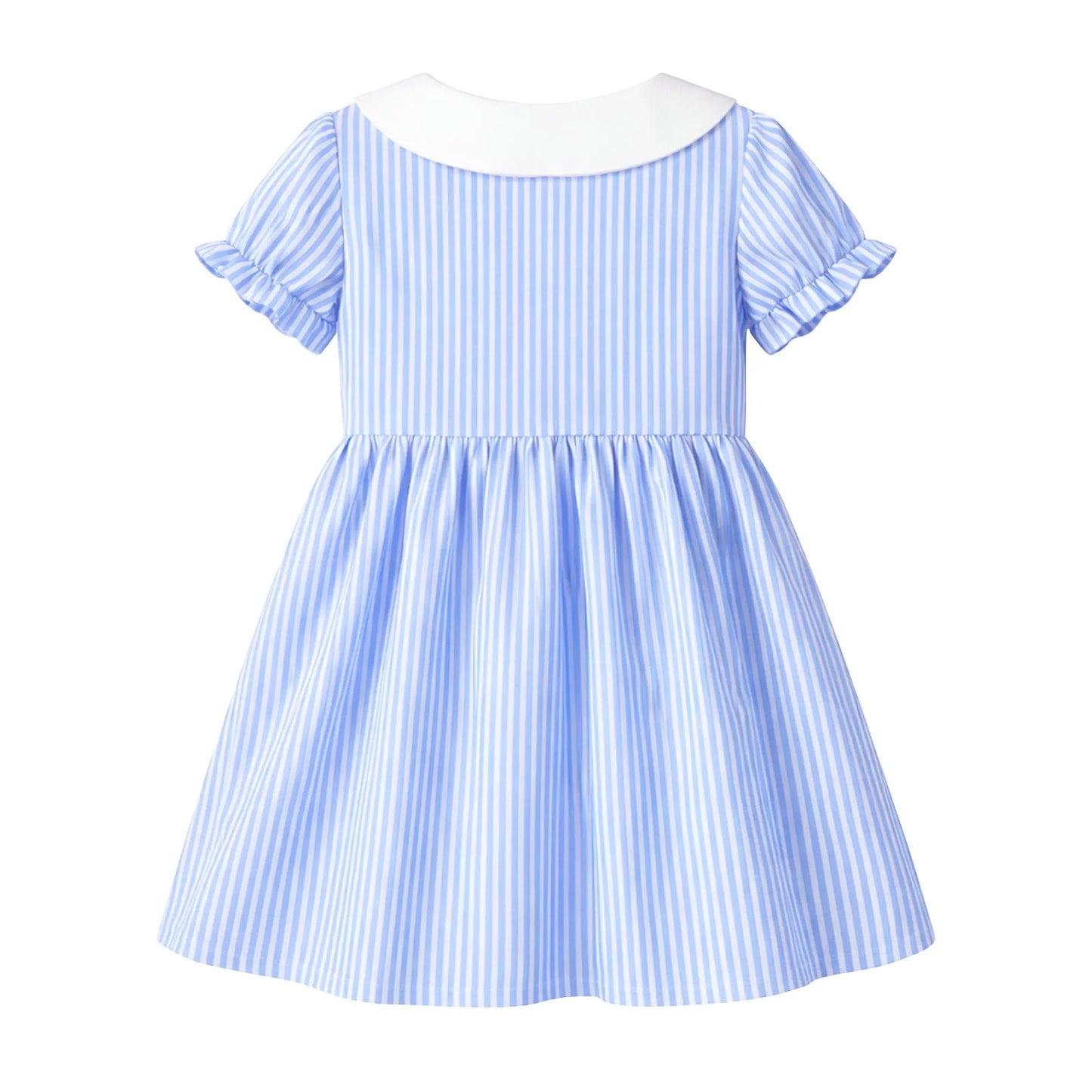 HILEELANG 2-7T Toddler/Little Girls Light Blue White Stripe 100% Cotton Dress