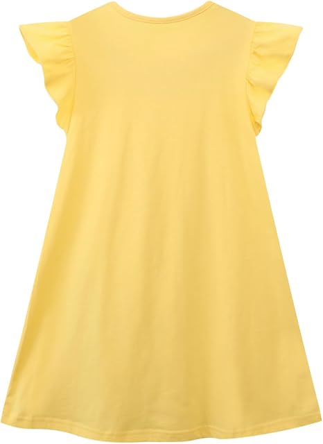 HILEELANG Girls Cotton Tiered Dress Flutter Ruffle Sleeve Summer Swing Sundress Birthday Party Casual Outfit Colorblock
