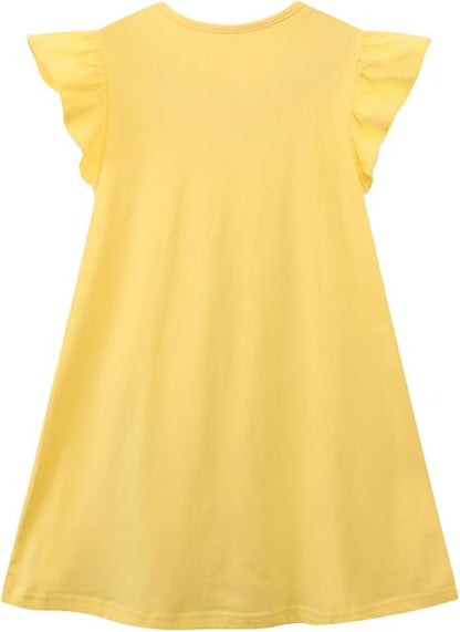 HILEELANG Girls Cotton Tiered Dress Flutter Ruffle Sleeve Summer Swing Sundress Birthday Party Casual Outfit Colorblock