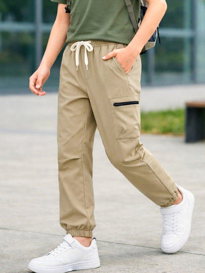 HILEELANG Kids Quick-Dry Jogger Pants Lightweight 4-Way Stretch Outdoor Pants for Boys & Girls khaki – Zipper Pocket Style
