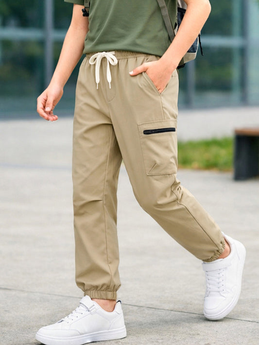 HILEELANG Kids Quick-Dry Jogger Pants Lightweight 4-Way Stretch Outdoor Pants for Boys & Girls khaki – Zipper Pocket Style