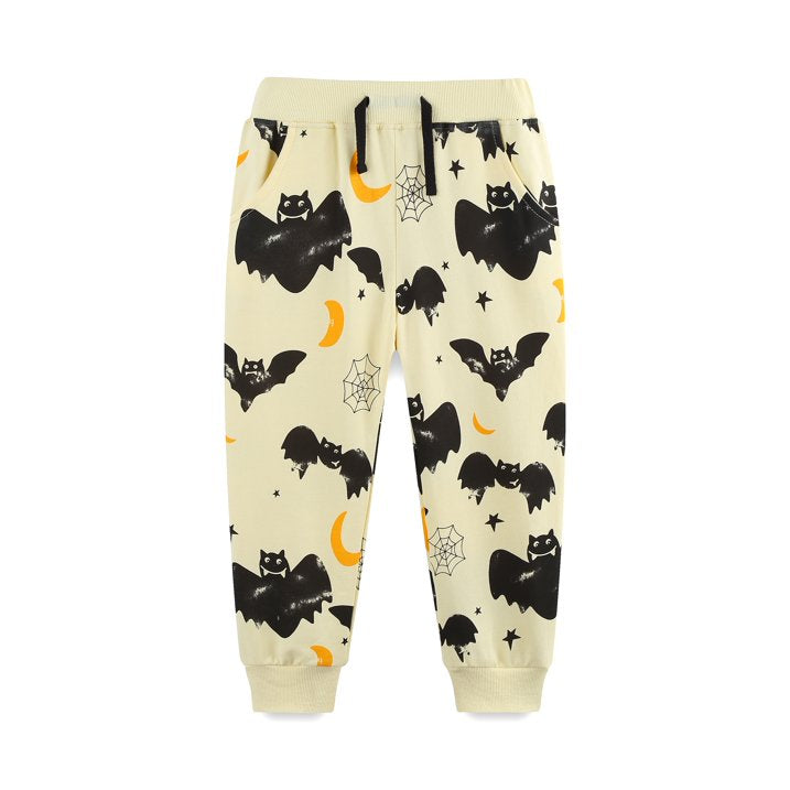 HILEELANG Toddler Boys(Age:2-7Y) Halloween Outfit – 2 Piece Cotton Set with Bat & Spider Print Sweatshirt and Jogger Pants