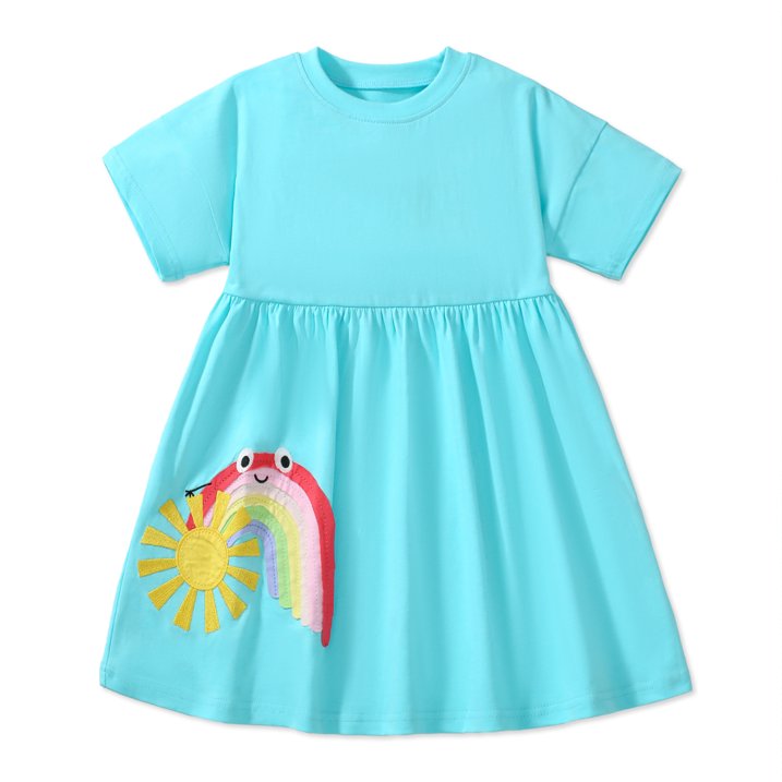 HILEELANG Toddler Little Girls 2 Pack Short Sleeve Dresses, Soft Cotton Summer Play Dress Set for Vacation Birthday Everyday Wear