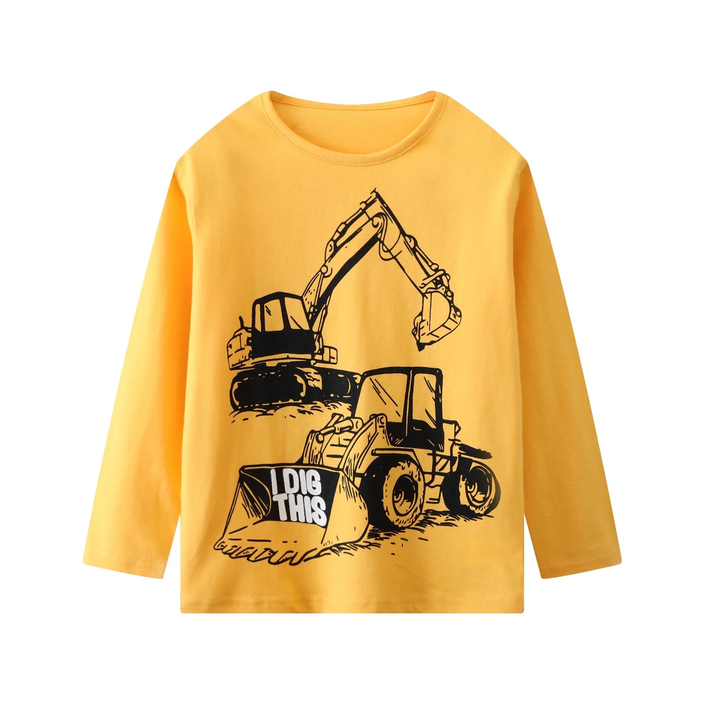 HILEELANG Toddler Boys' Long Sleeve Tee Shirt Christmas Cotton Casual Crewneck Excavator Graphic Tops T-Shirts Yellow Gray White 3 Packs