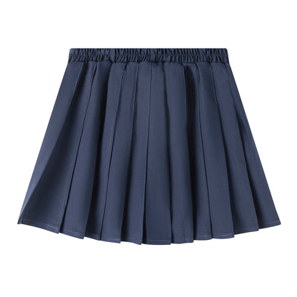 HILEELANG Little Girl School Uniform Pleated Scooter Skirt With Under Shorts Navy Blue Pull On Elastic Waist Skirt