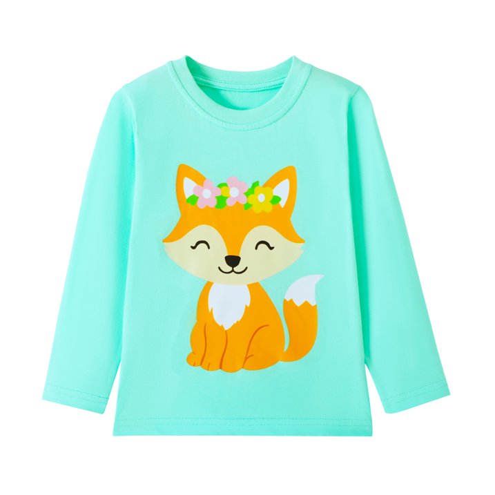 HILEELANG Toddler Girls Long Sleeve T Shirts 3 Pack – 100% Cotton Casaul Pink Blue Purple Bunny Fox Owl Cute Graphic Tees for Fall Winter Everyday Layering & Play
