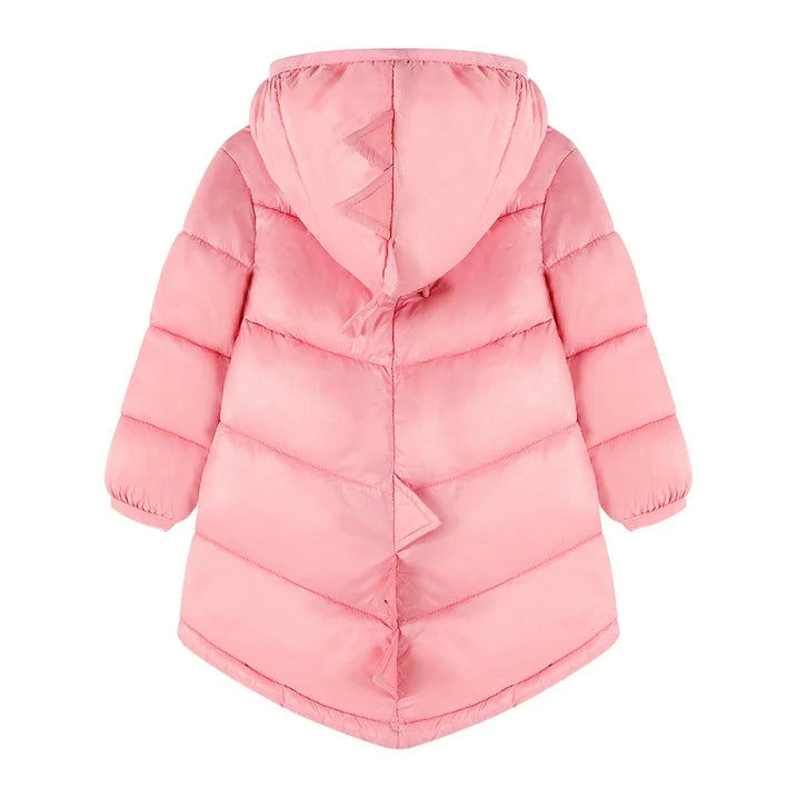 HILEELANG Toddler Girl Winter Puffer Jackets Coats Pink Dinosaur Hooded Light Weight Padded Outerwear