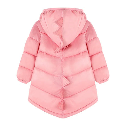 HILEELANG Toddler Girl Winter Puffer Jackets Coats Pink Dinosaur Hooded Light Weight Padded Outerwear