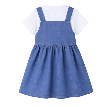 HILEELANG 2-8T Toddler/Little Girls Light Blue Denim Look 100% Cotton Dress