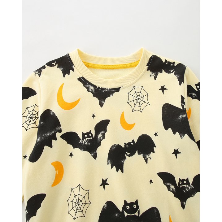 HILEELANG Toddler Boys(Age:2-7Y) Halloween Outfit – 2 Piece Cotton Set with Bat & Spider Print Sweatshirt and Jogger Pants