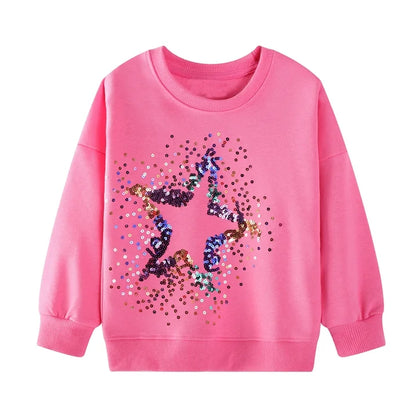 HILEELANG Toddler(2-7Y) Rose Pink Falling Shoulder Sleeves Sweatshirt Girls Star Print Pullover Fall Top