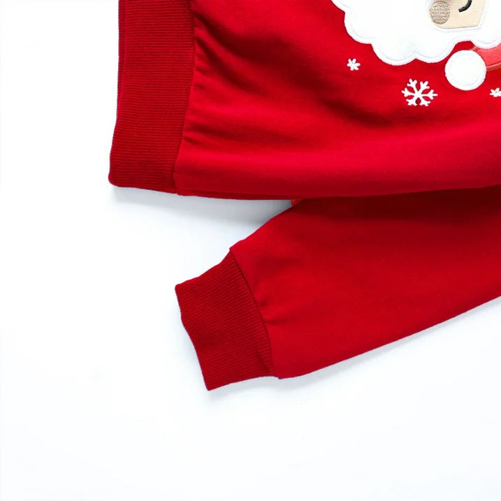 HILEELANG Kids Christmas Sweatshirt, Cotton Pullover Top with Santa Claus Appliqué, Unisex Holiday Long Sleeve Shirt for Toddler Girls