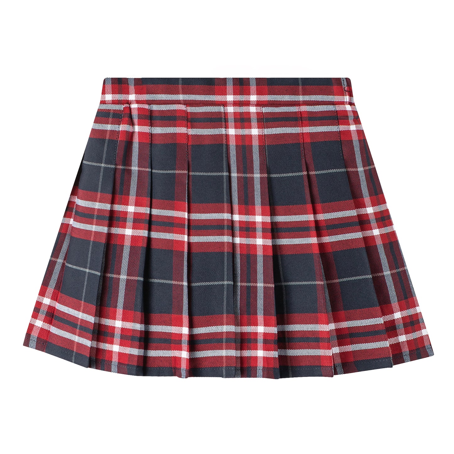 HILEELANG Little Girl School Uniform Pleated Scooter Skirt With Under Shorts Wine Black Red Plaid Elastic Waist Skirt