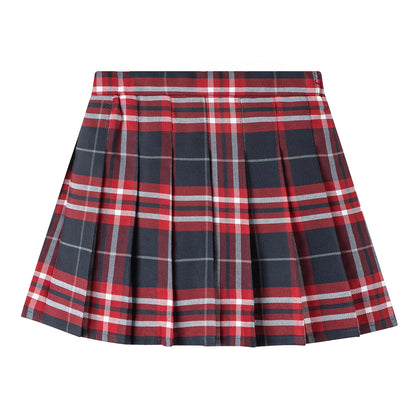 HILEELANG Little Girl School Uniform Pleated Scooter Skirt With Under Shorts Wine Black Red Plaid Elastic Waist Skirt