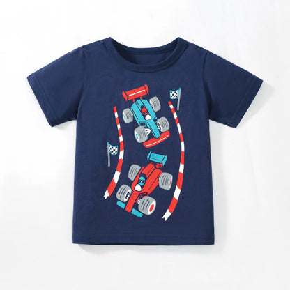 HILEELANG 2-7T Toddler Little Boys 3-Pack T-Shirts Truck Car Construction Vehicle Graphic 100% Cotton Short Sleeve Summer Tees Blue Green Yellow