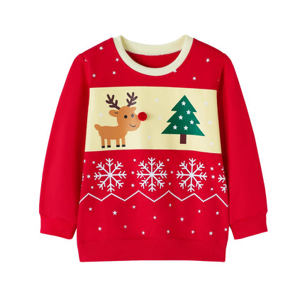 HILEELANG Kids Christmas Sweatshirt, Cotton Pullover Top with Reindeer and Tree Print, Unisex Holiday Long Sleeve Shirt for Toddler Boys Girls