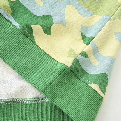 HILEELANG Toddler Boy Long Sleeve Sweatshirts Green Camouflage Tiger Printed Crewneck Pullover Cotton Top Sweater Shirts