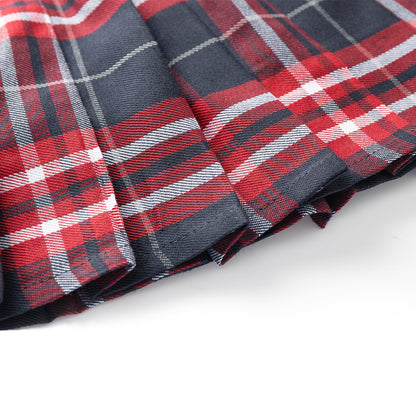 HILEELANG Little Girl School Uniform Pleated Scooter Skirt With Under Shorts Wine Black Red Plaid Elastic Waist Skirt