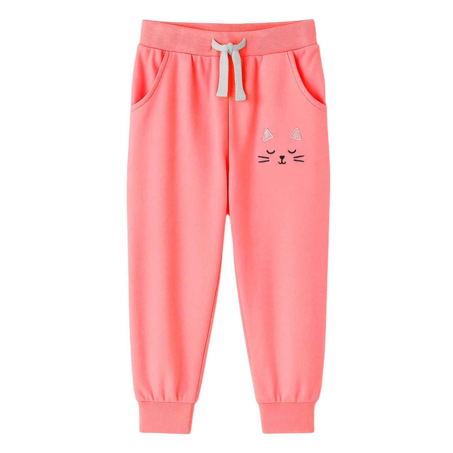 HILEELANG Toddler Girls' Jogger Pants 3-Pack Pull on Cotton French Terry Solid Adjust Black Red Purple Ruffle Pocket SweatPants 2Y