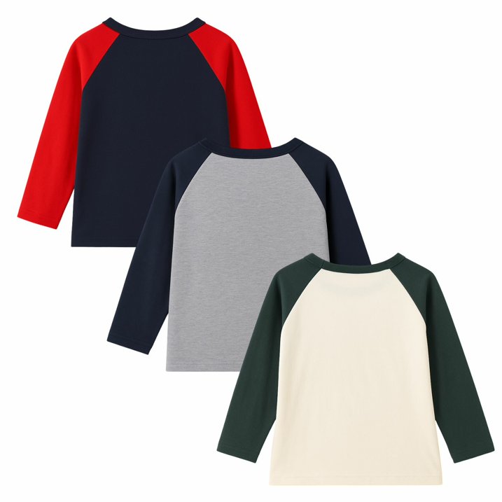 HILEELANG Toddler Boys（2Y-7Y) Shirt 3-Pack Excavator Graphic Long-Sleeve Tees Winter Cotton Casual Crewneck T-Shirts