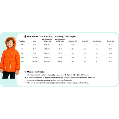 HILEELANG Kids Big Boys Lightweight Puffer Jacket with Hood Warm Light Weigh Water-Resistant Winter Coat for Kids 6-13, Bright Orange Safety Color