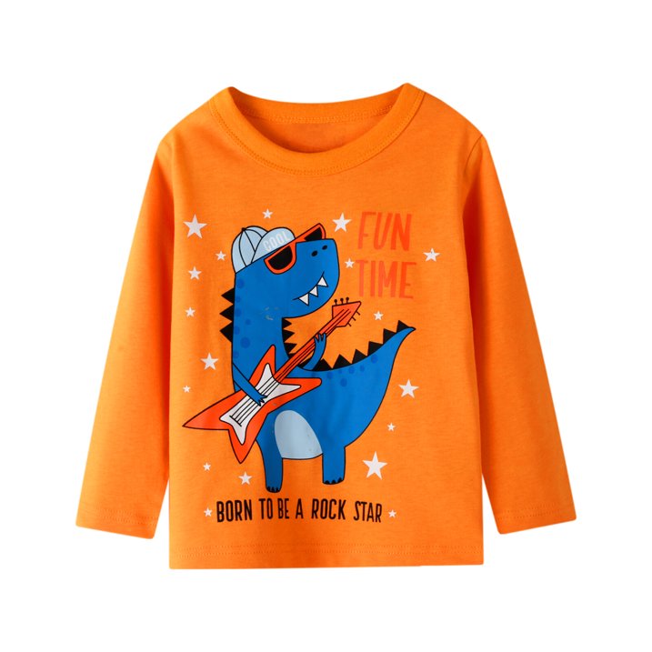 HILEELANG DINO TSHIRT: Toddler Kids Boy Long Sleeve Top Tee Shirt, Cotton Crewneck, Casual