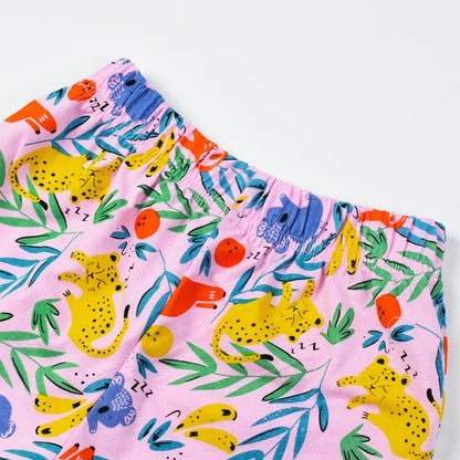 HILEELANG Toddler Girl Summer Short Outfits Cotton CrewNeck Pink Animals Short Sleeve Playwear 2PC Sets