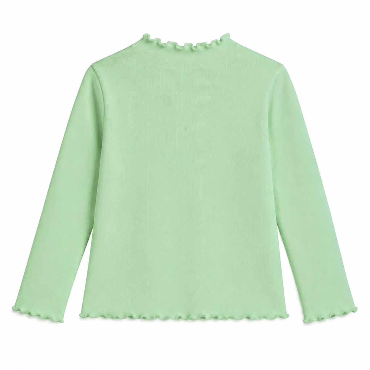 HILEELANG Toddler Girls Long Sleeve T-Shirts 2-Pack, Ruffle Trim Deer Embroidery, Ivory and Sage Green