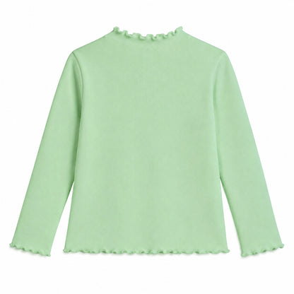HILEELANG Toddler Girls Long Sleeve T-Shirts 2-Pack, Ruffle Trim Deer Embroidery, Ivory and Sage Green